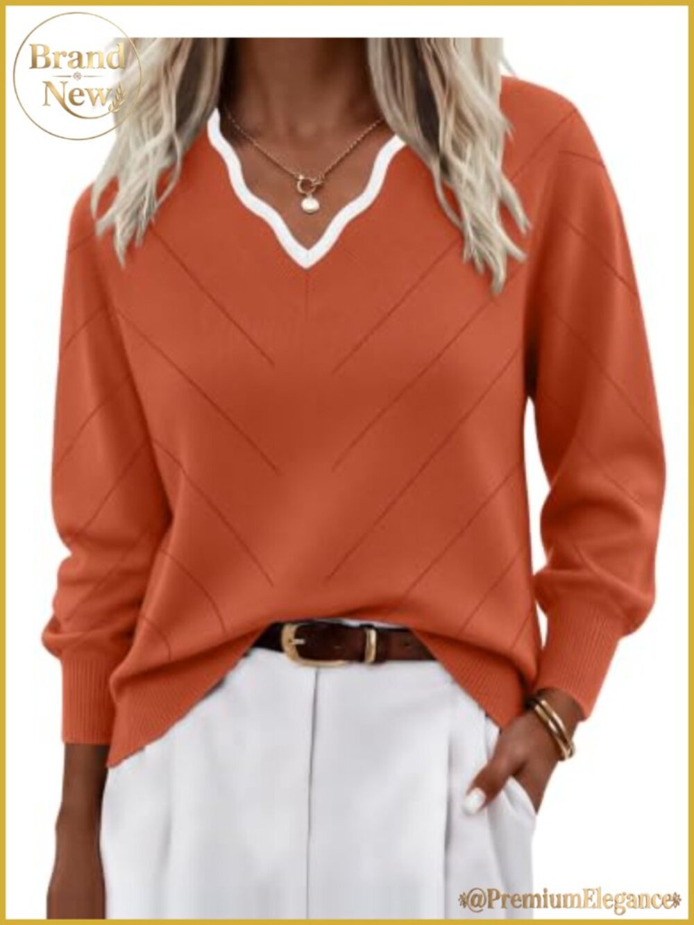 V-Neck Color Block Pullover Sweater Lightweight Knit Long Sleeve